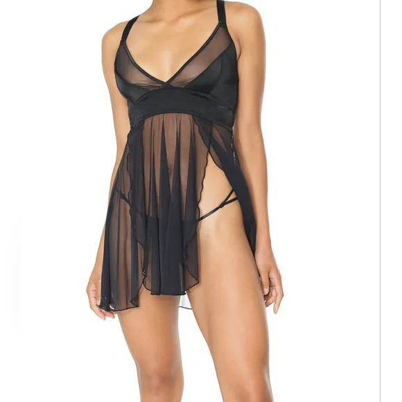 Coquette ~ Peep Show Babydoll ~ Black Gothic O-Ring Strappy Cage Lingerie - Picture 3 of 16